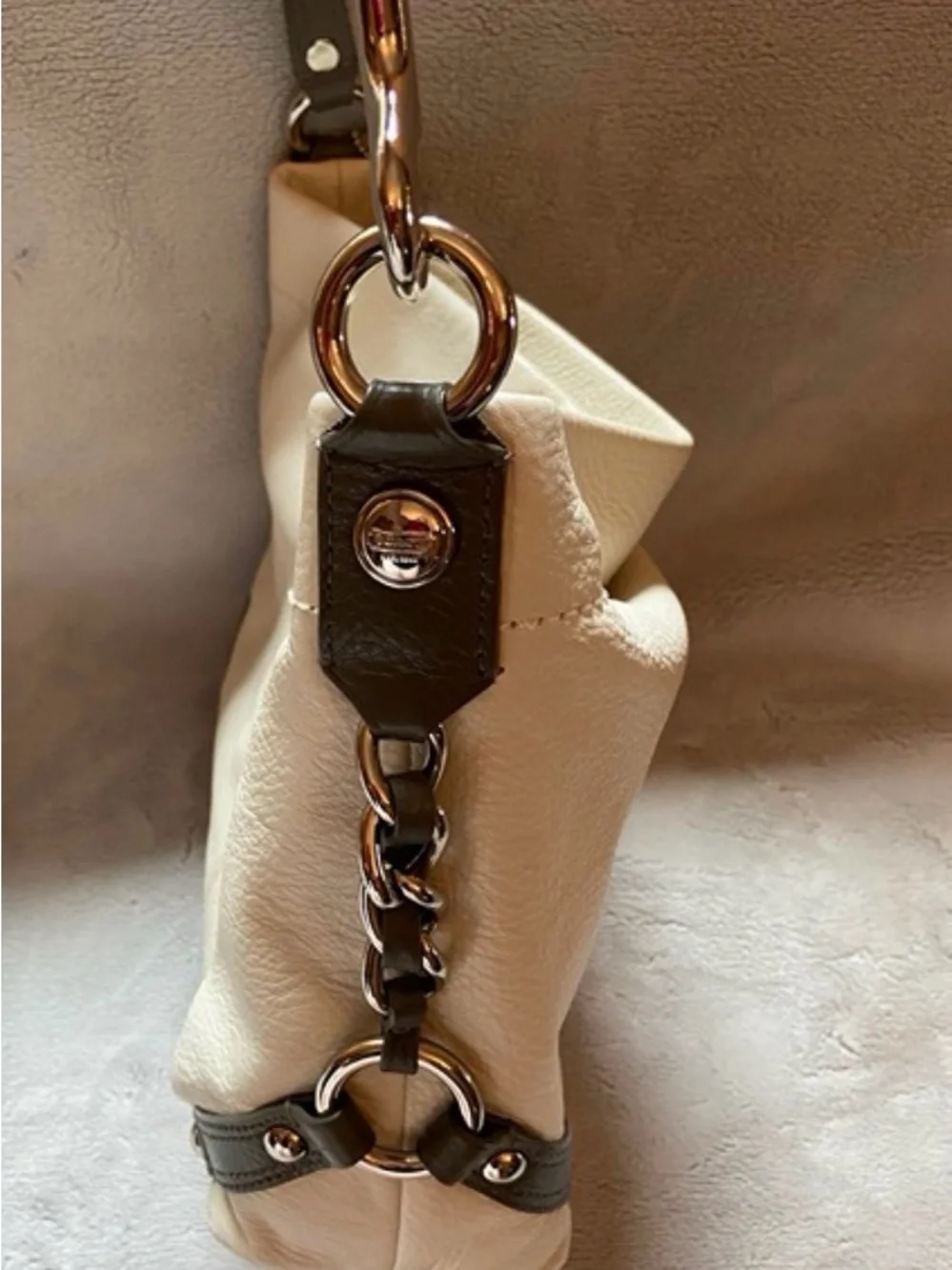 Coach Zoe White (warm, not bright) Pebble Leather hobo
